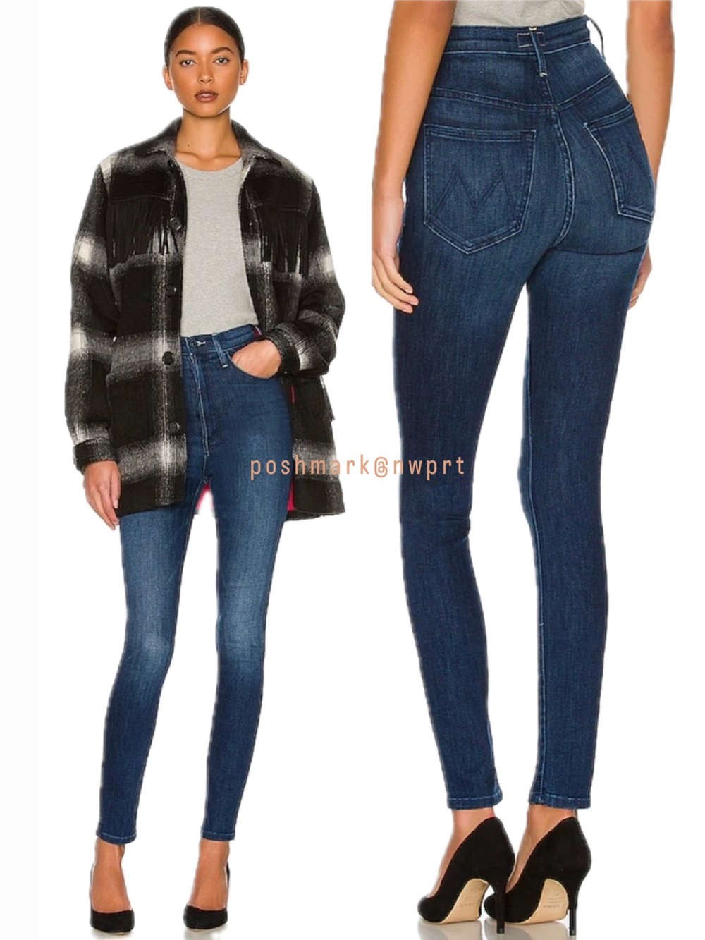 MOTHER High Waisted Rail Hoover Hover Anchor Point Skinny Jeans 24